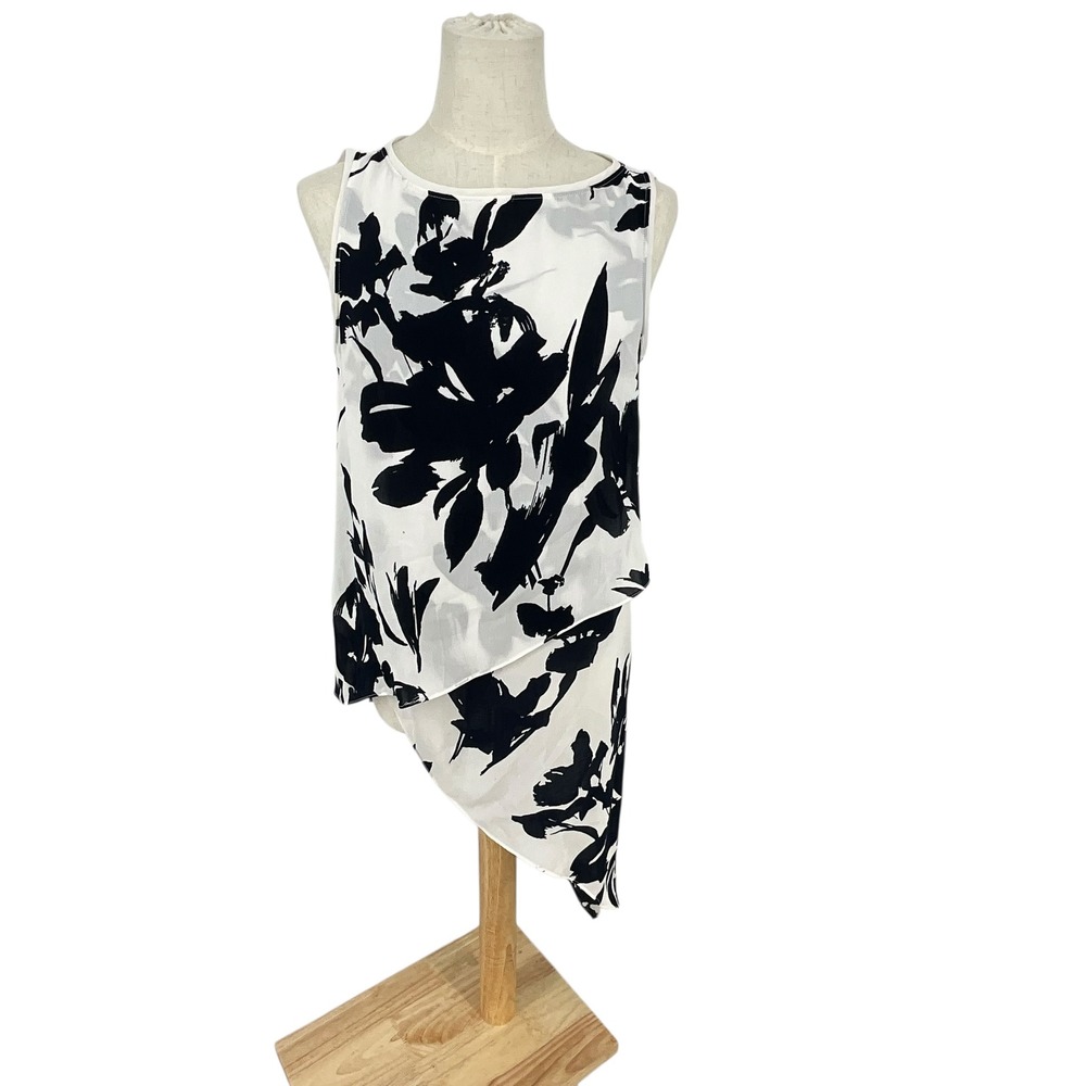 White House Black‎ Market Black Floral Asymmetrical Hem Sleeveless Top Size S